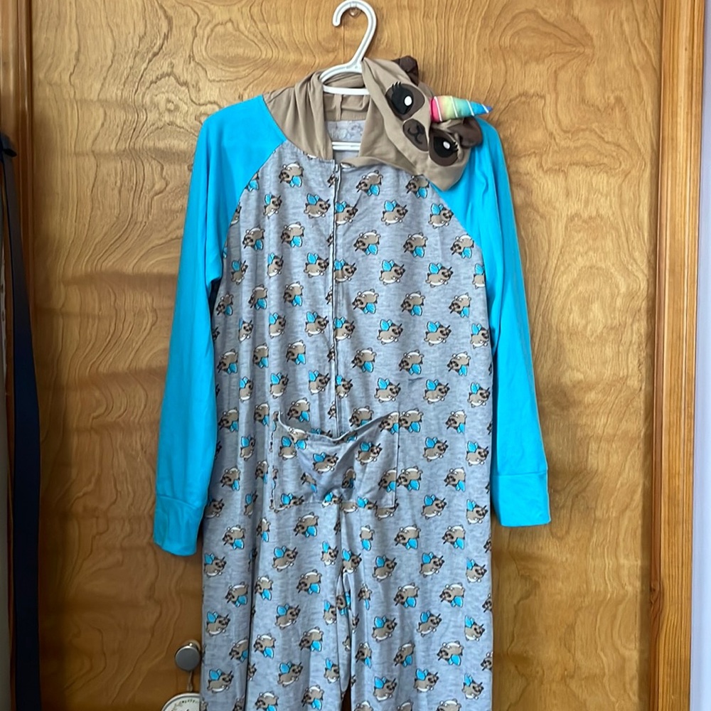 Justice girls 14/16 plus hooded pugacorn onesie pjs